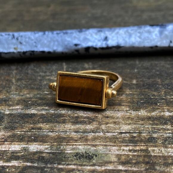 NEW Antique Style Rectangle Tigers Eye Flip Ring - Picture 5 of 8